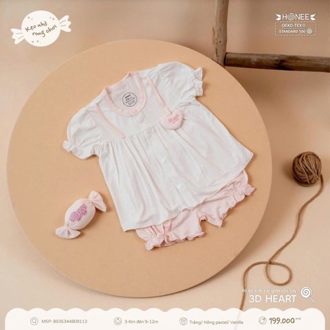 Bộ sơ sinh cài giữa cộc tay 3D Heart 8935344809113