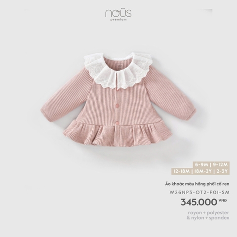 Áo khoác màu hồng phối cổ ren