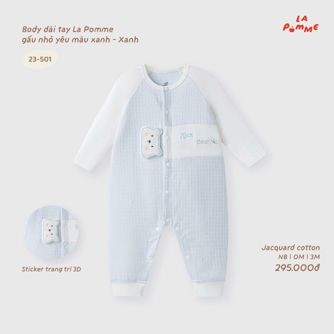 Body dài tay La Pomme gấu nhỏ yêu màu xanh 23501