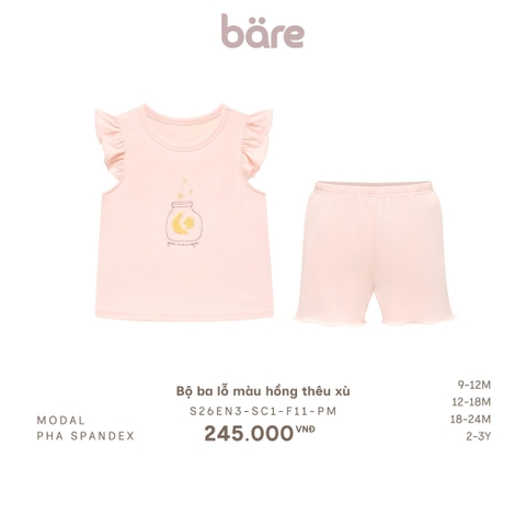Bộ ba lỗ màu hồng thêu xù
