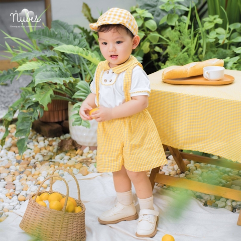 Short Yếm Caro Kèm Áo Cổ Sen Nắng Mai