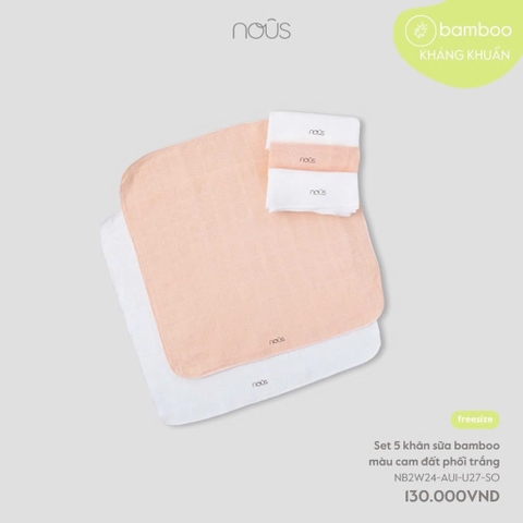 Set 5 Khăn Sữa Bamboo Màu Cam Phối Trắng NU2299