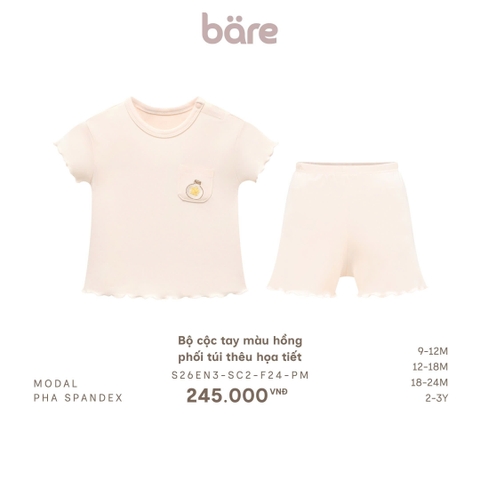 Bộ cộc tay màu hồng phối túi thêu họa tiết
