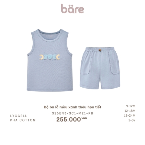 Bộ ba lỗ màu xanh thêu họa tiết