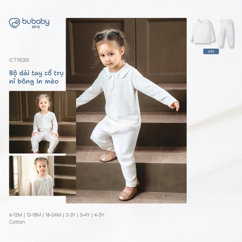 Bộ dài tay cổ trụ nỉ bông in Mèo Bubaby ICT110301