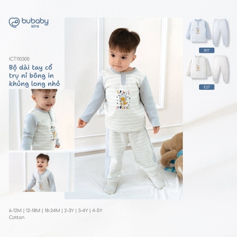 Bộ dài tay cổ trụ nỉ bông in khủng long nhỏ Bubaby ICT110300