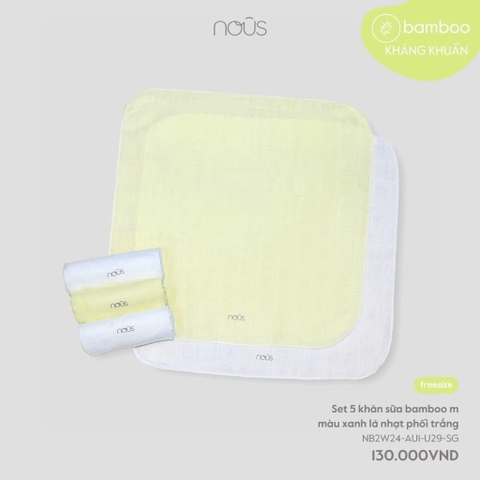 Set 5 khăn sữa bamboo màu xanh lá nhạt phối trắng