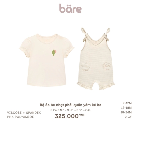 Bộ áo be nhạt phối quần yếm kẻ be