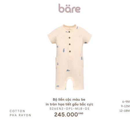 Bộ liền cộc màu be in tràn họa tiết gấu bắc cực