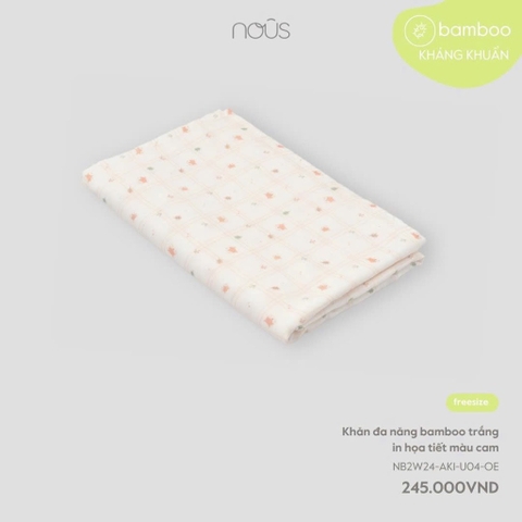 Khăn Đa Năng Bamboo Trắng In Họa Tiết Màu Cam NU2292