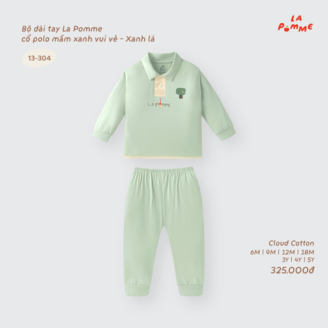 Bộ dài tay La Pomme cổ polo mầm xanh vui vẻ