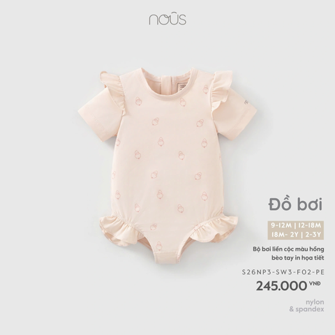 Bộ bơi liền cộc màu hồng bèo tay in họa tiết