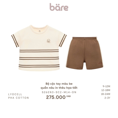 Bộ cộc tay màu be quần nâu in thêu họa tiết
