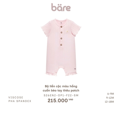 Bộ liền cộc màu hồng cuốn bèo tay thêu patch
