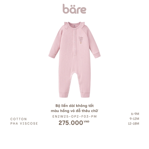 Bộ liền dài không tất màu hồng vỏ đỗ thêu chữ
