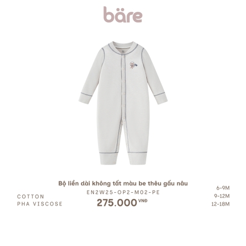 Bộ liền dài không tất màu be thêu gấu nâu