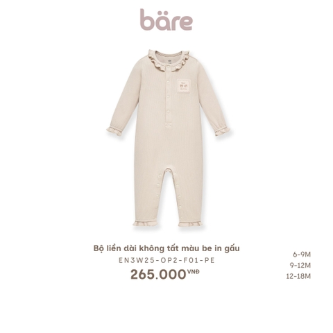 Bộ liền dài không tất màu be in gấu