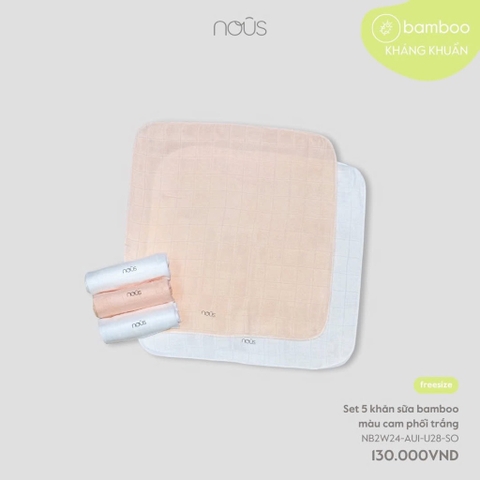 Set 5 Khăn Sữa Bamboo Màu Cam Đất Phối Trắng NU2298