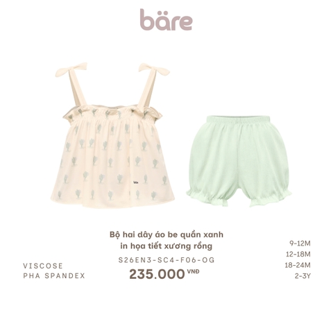 Bộ hai dây áo be quần xanh in họa tiết xương rồng