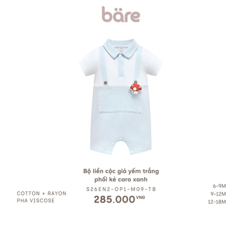 Bộ liền cộc giả yếm trắng phối kẻ caro xanh
