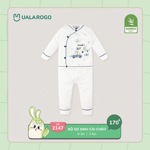 Bộ sơ sinh cài chéo bamboo UALA hoạ tiết xe cẩu UR2147