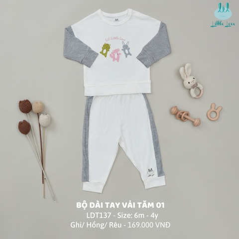 Bộ dài tay vải tăm 01 trắng ghi - LDT137