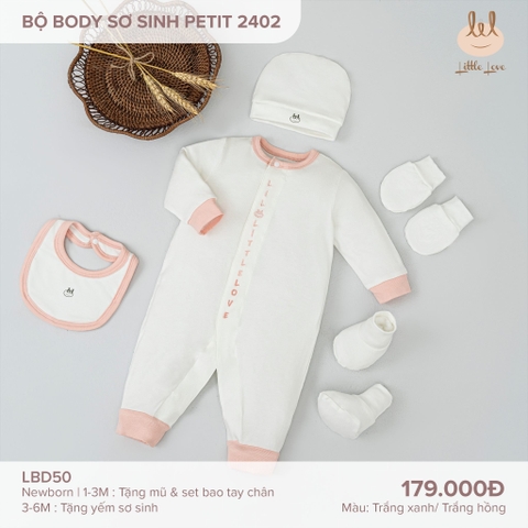 Bộ body sơ sinh petit 2402 trắng hồng - LBD50