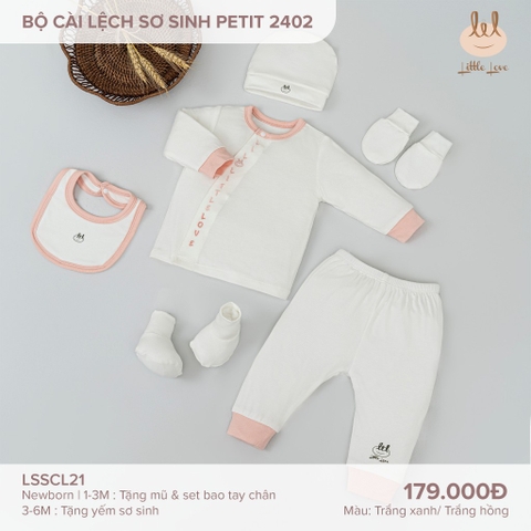 Bộ cài lệch sơ sinh petit 2402 trắng hồng - LSSCL21
