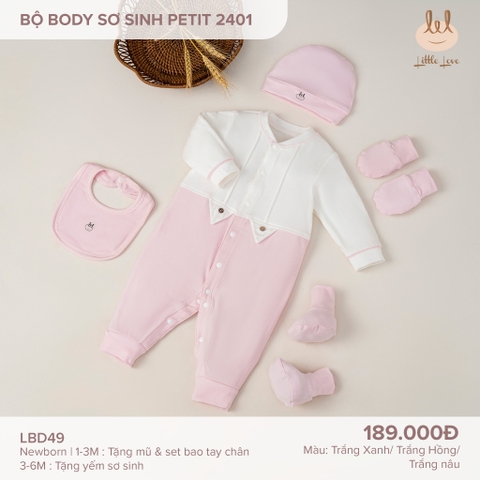 Bộ body sơ sinh petit 2401 trắng hồng - LBD49