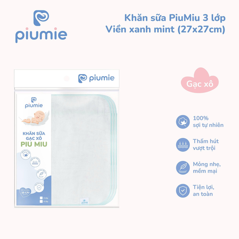 Khăn sữa gạc xô cotton 3 lớp PiuMiu 27x27