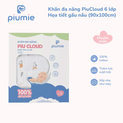 Khăn đa năng Muslin nhăn 6 lớp PiuCloud 90x100
