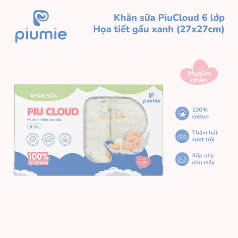 Khăn sữa muslin nhăn 6 lớp PiuCloud 27x27