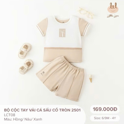 Bộ Cộc Tay Vải Cá Sấu Cổ Tròn LCT08