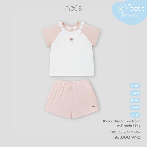 Bộ cộc chui đầu áo trắng phối quần hồng