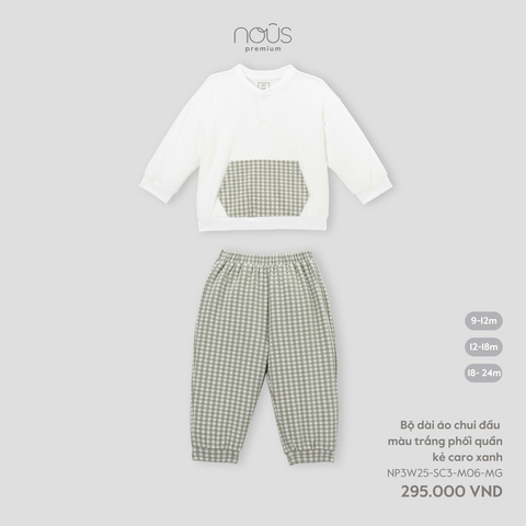 Bộ dài áo chui đầu màu trắng phối quần kẻ caro xanh