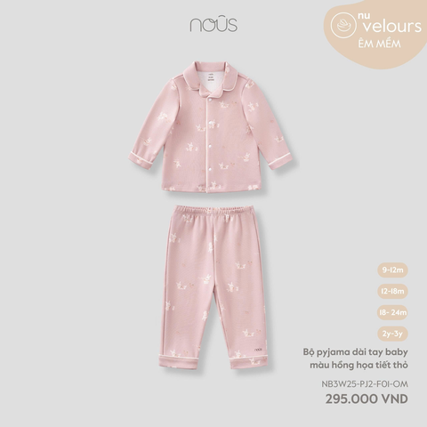 Bộ pyjama dài tay baby màu hồng họa tiết thỏ