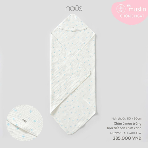 Chăn ủ màu trắng họa tiết con chim xanh