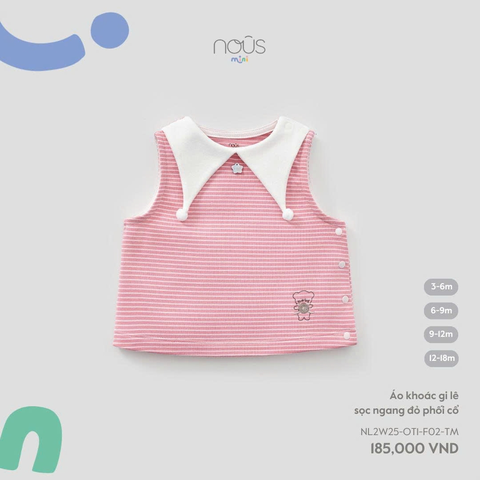 Áo khoác gi lê sọc ngang đỏ phối cổ