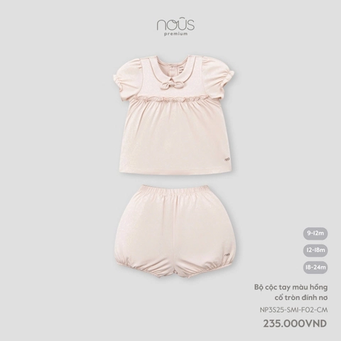 Bộ cộc tay màu hồng cổ tròn đính nơ