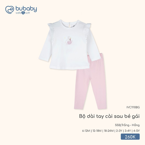Bộ dài tay cài sau bé gái Bubaby IVC1110BG