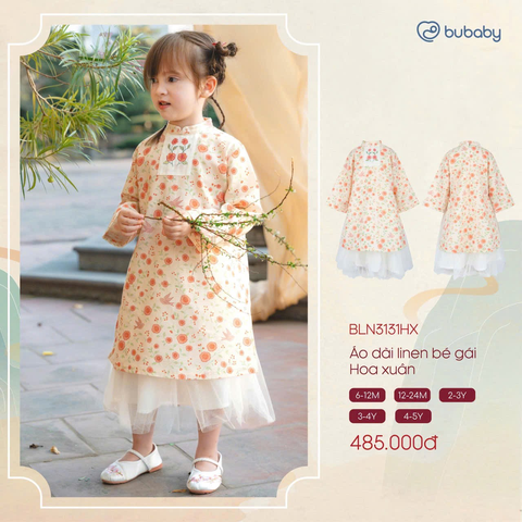 Áo dài linen bé gái Hoa xuân BLN3131HX