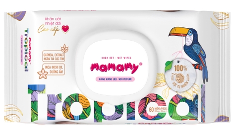 Khăn ướt nhiệt đới cao cấp Tropical Mamamy không mùi 60 tờ