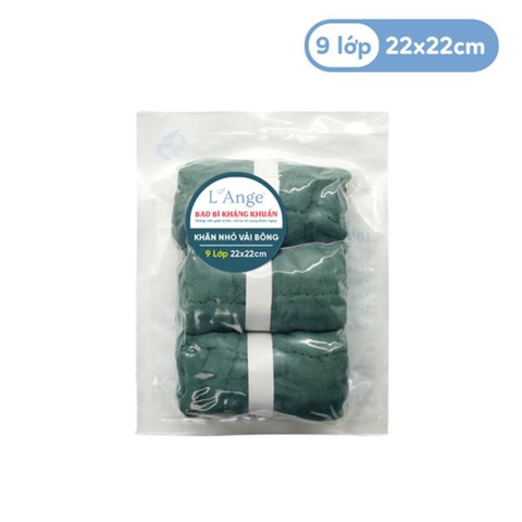 BB.0108 Set 3 Khăn nhỏ vải bông 9 lớp 22x22 Xanh lá