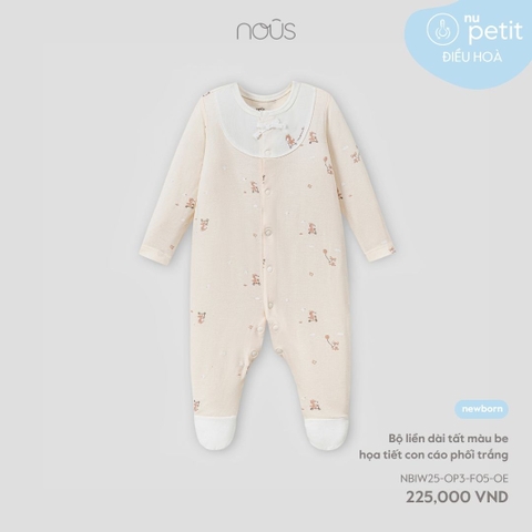 Bộ liền dài tất màu be họa tiết con cáo phối trắng