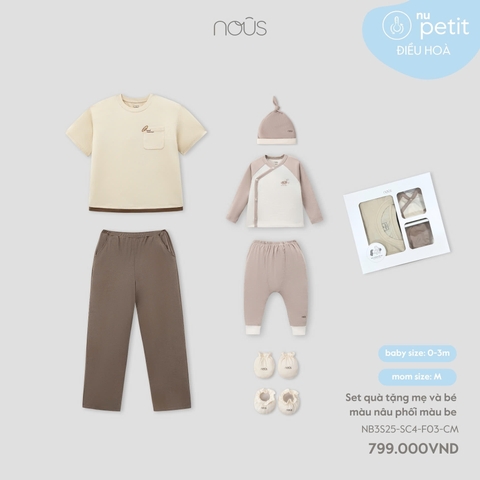Set Quà Tặng Mẹ Và Bé Màu Nâu Phối Màu Be NU2462