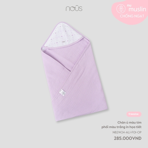 Chăn ủ màu tím phối màu trắng in họa