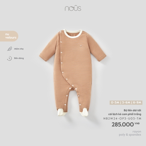 Bộ liền dài tất cài lệch kẻ cam phối trắng