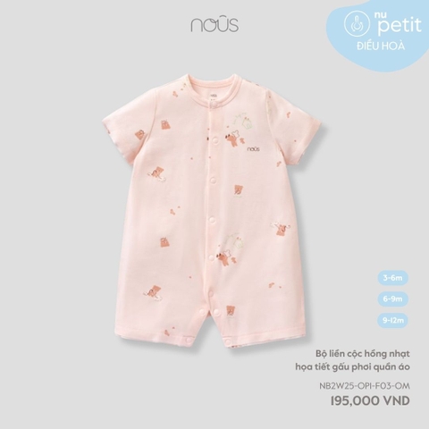 Bộ liền cộc hồng nhạt họa tiết gấu phơi quần áo