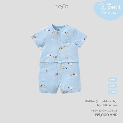 Bộ liền cộc xanh lam nhạt họa tiết cún con