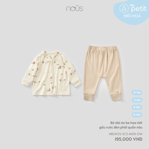 Bộ dài áo be họa tiết gấu rước đèn phối quần nâu